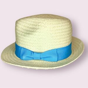 NWT C. C Exclusives Fedora Straw Sun Hat Tan With Blue Band Small/Medium